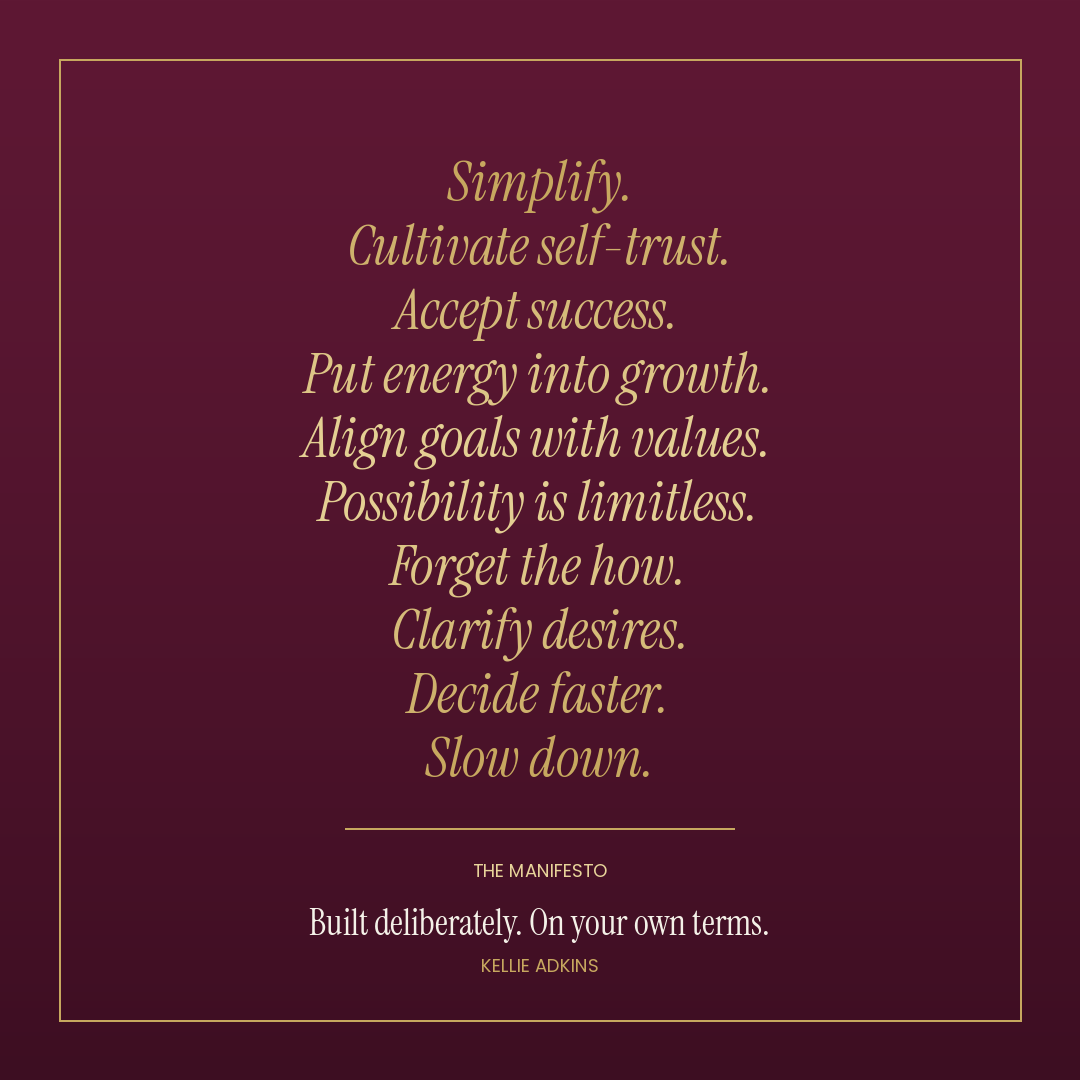 The Manifesto poster: ten gilded lines on a wine background.